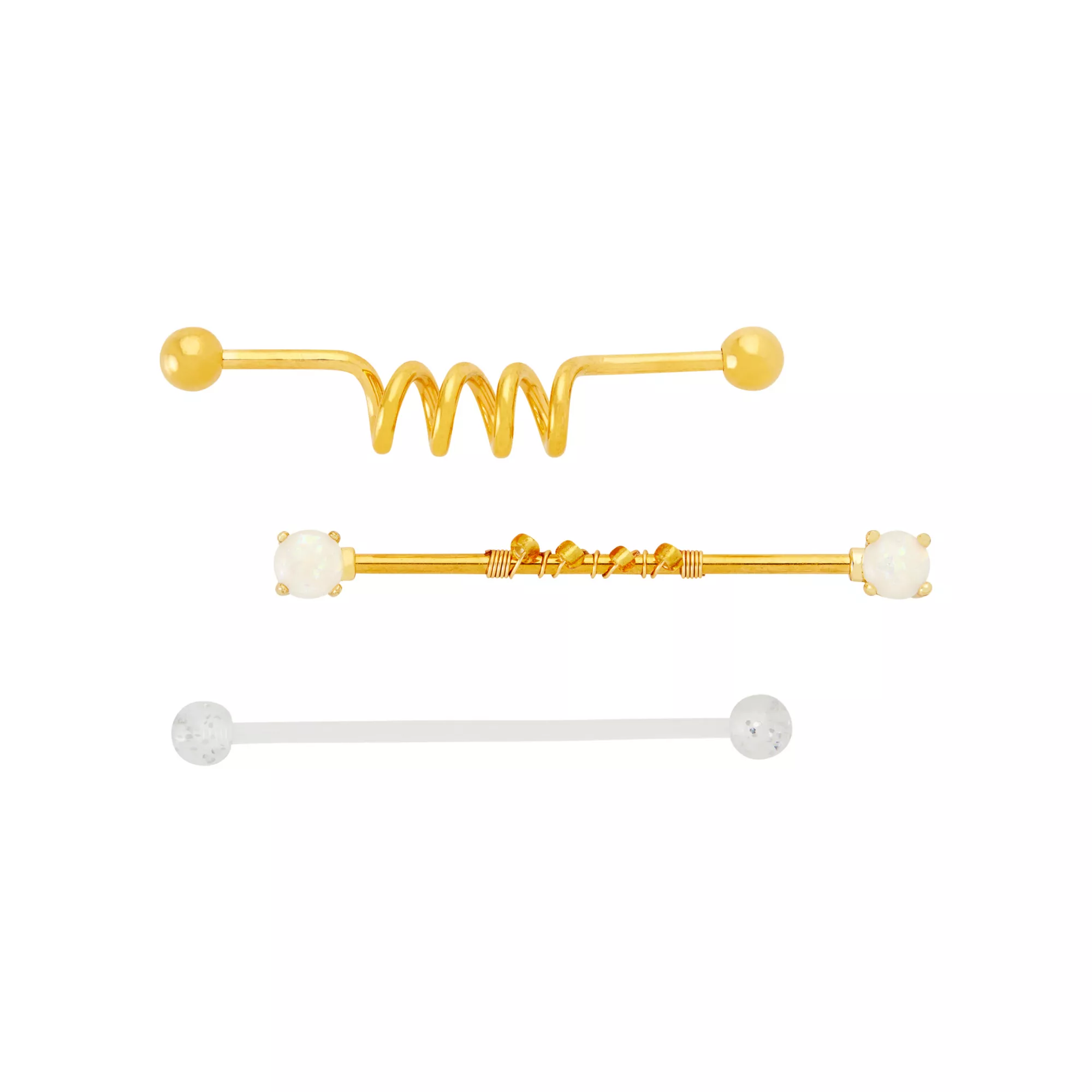 Multi-Pack Opal-Effect and Coil Industrial Barbells 3 Pack - 14 Gauge at Spencer's