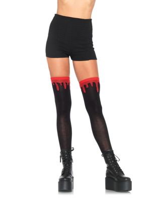 Adult Halloween Tights - White with Red Dripping Blood