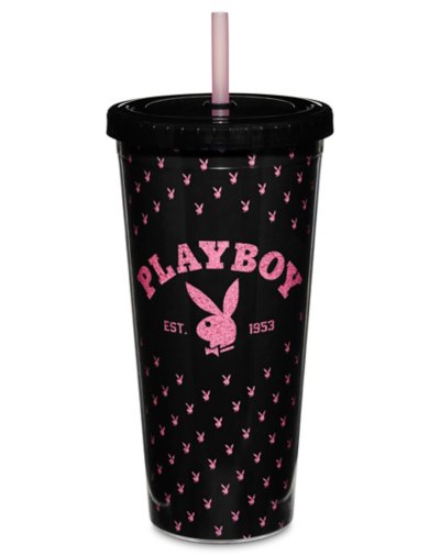 Playboy Glitter Cup with Straw - oz