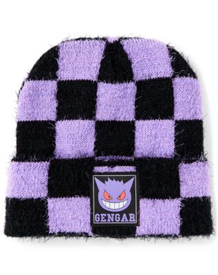 thumbnail image 2 of Pokémon Gengar Checkered Beanie - Official Licensed Black & Purple Winter Hat 2 of 11