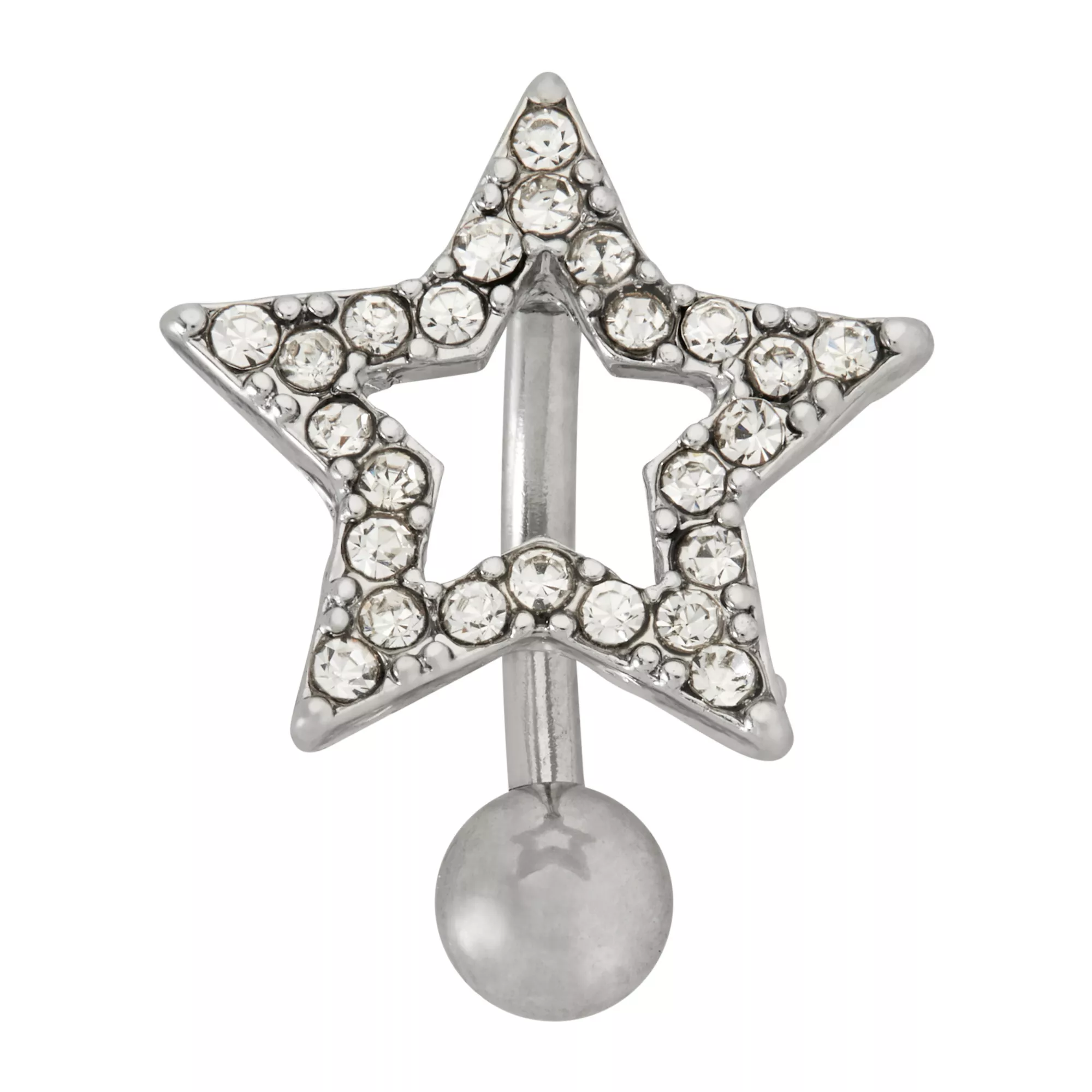 CZ Silvertone Titanium Star Belly Ring - 14 Gauge