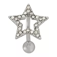 CZ Silvertone Titanium Star Belly Ring - 14 Gauge at Spencer's
