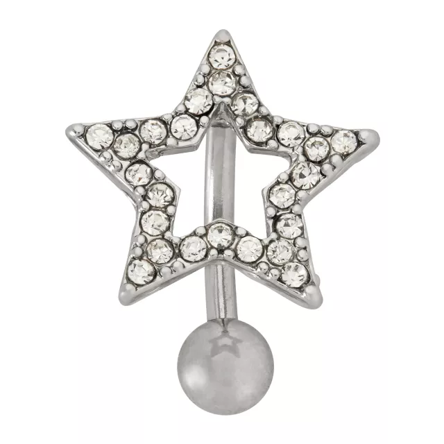 CZ Silvertone Titanium Star Belly Ring - 14 Gauge at Spencer's