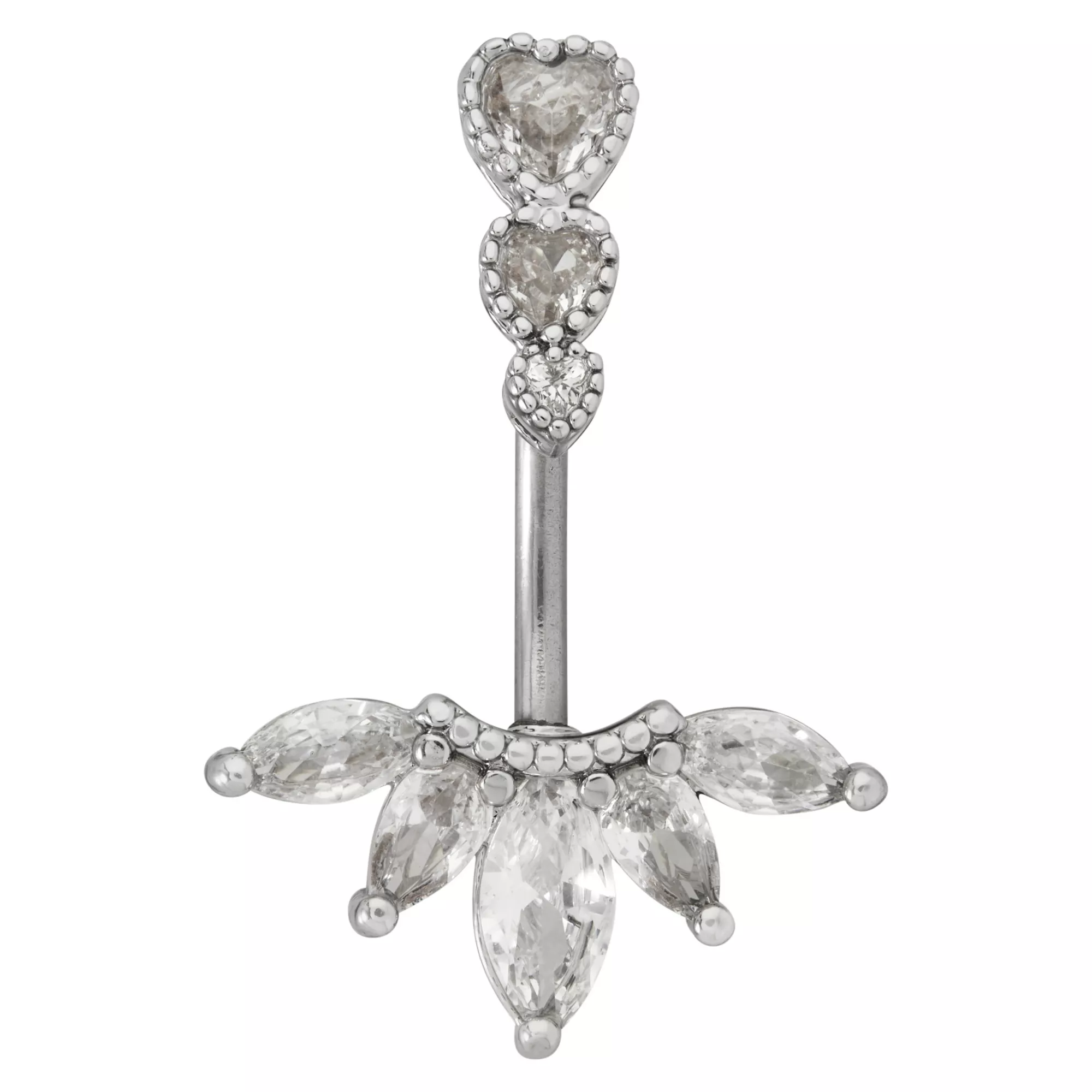 CZ Silvertone Titanium Multi-Gem Belly Ring - 14 Gauge at Spencer's