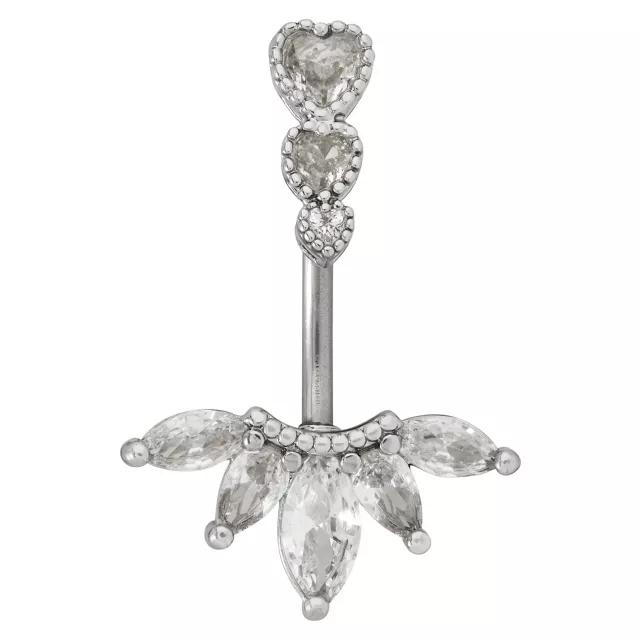 CZ Silvertone Titanium Multi-Gem Belly Ring - 14 Gauge at Spencer's