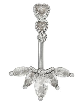 CZ Silvertone Titanium Multi-Gem Belly Ring - 14 Gauge