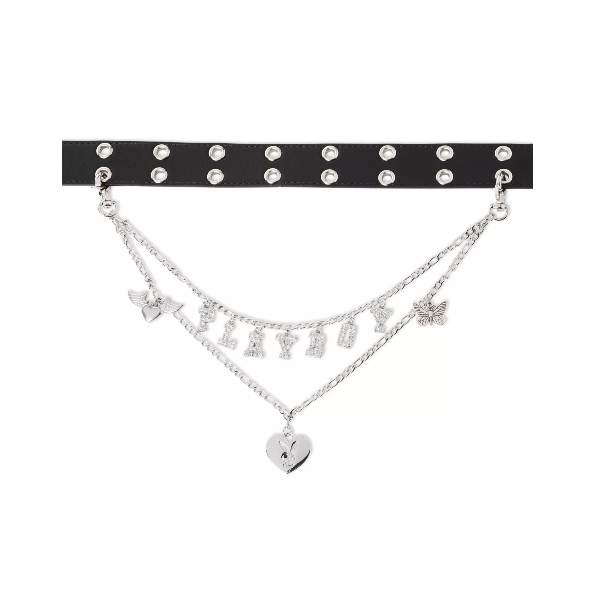 Black Playboy Bunny Rhinestone Chain Belt at Spencer's