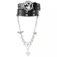 Black Playboy Bunny Rhinestone Chain Belt at Spencer's