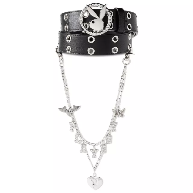 Black Playboy Bunny Rhinestone Chain Belt