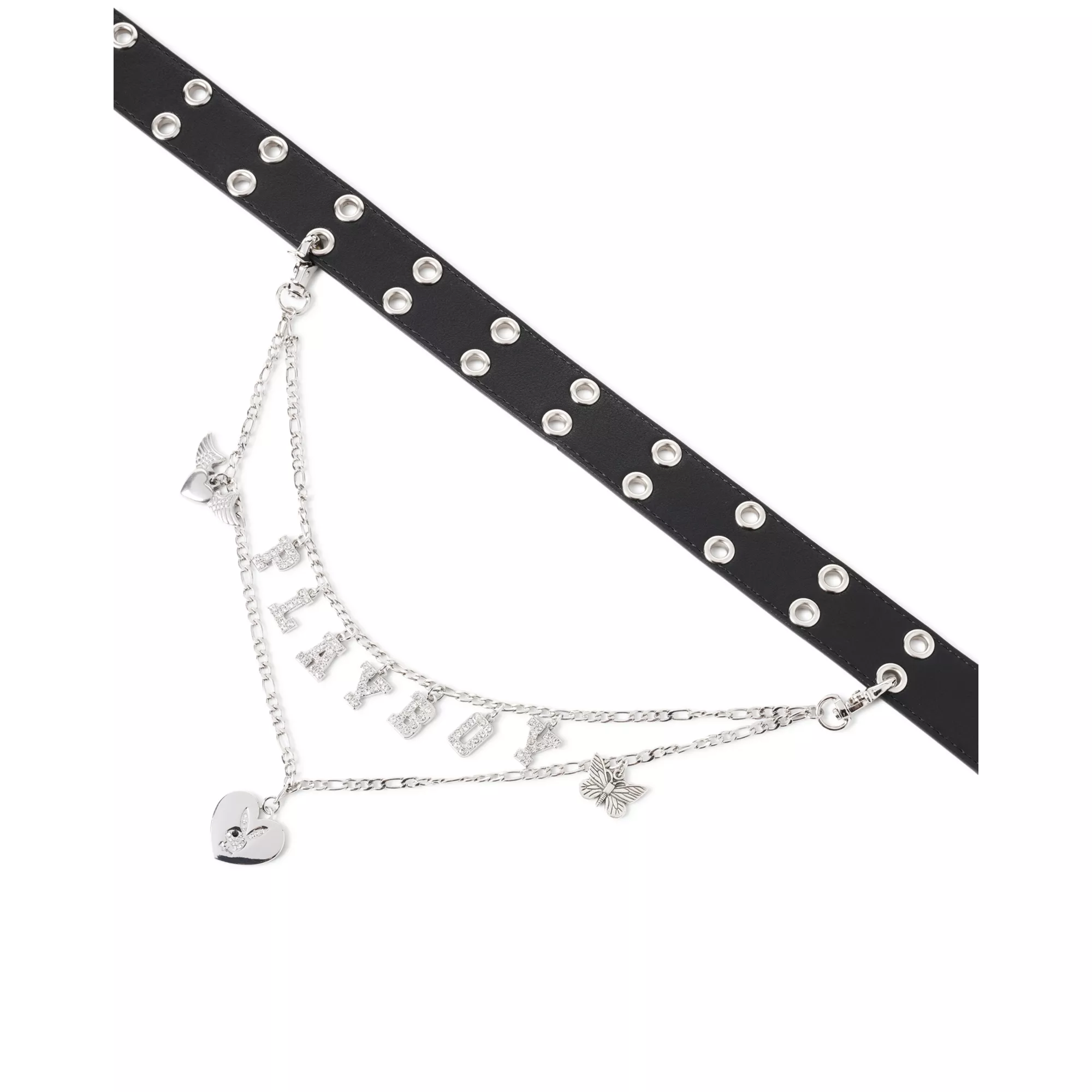 Black Playboy Bunny Rhinestone Chain Belt at Spencer's