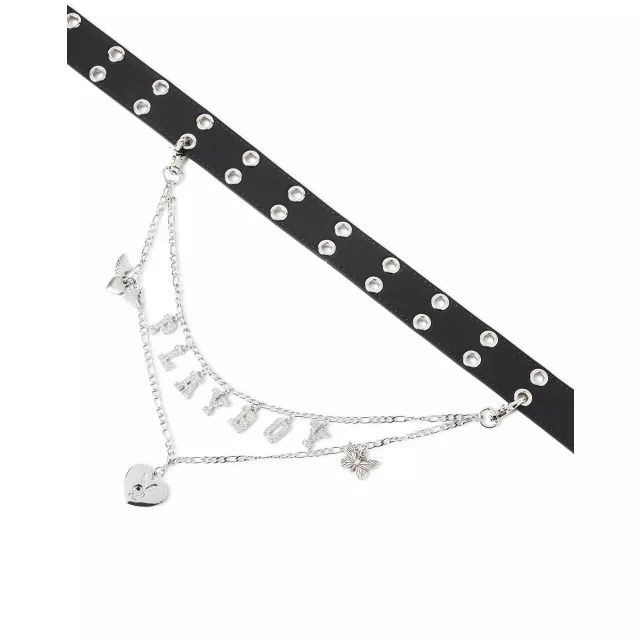 Black Playboy Bunny Rhinestone Chain Belt