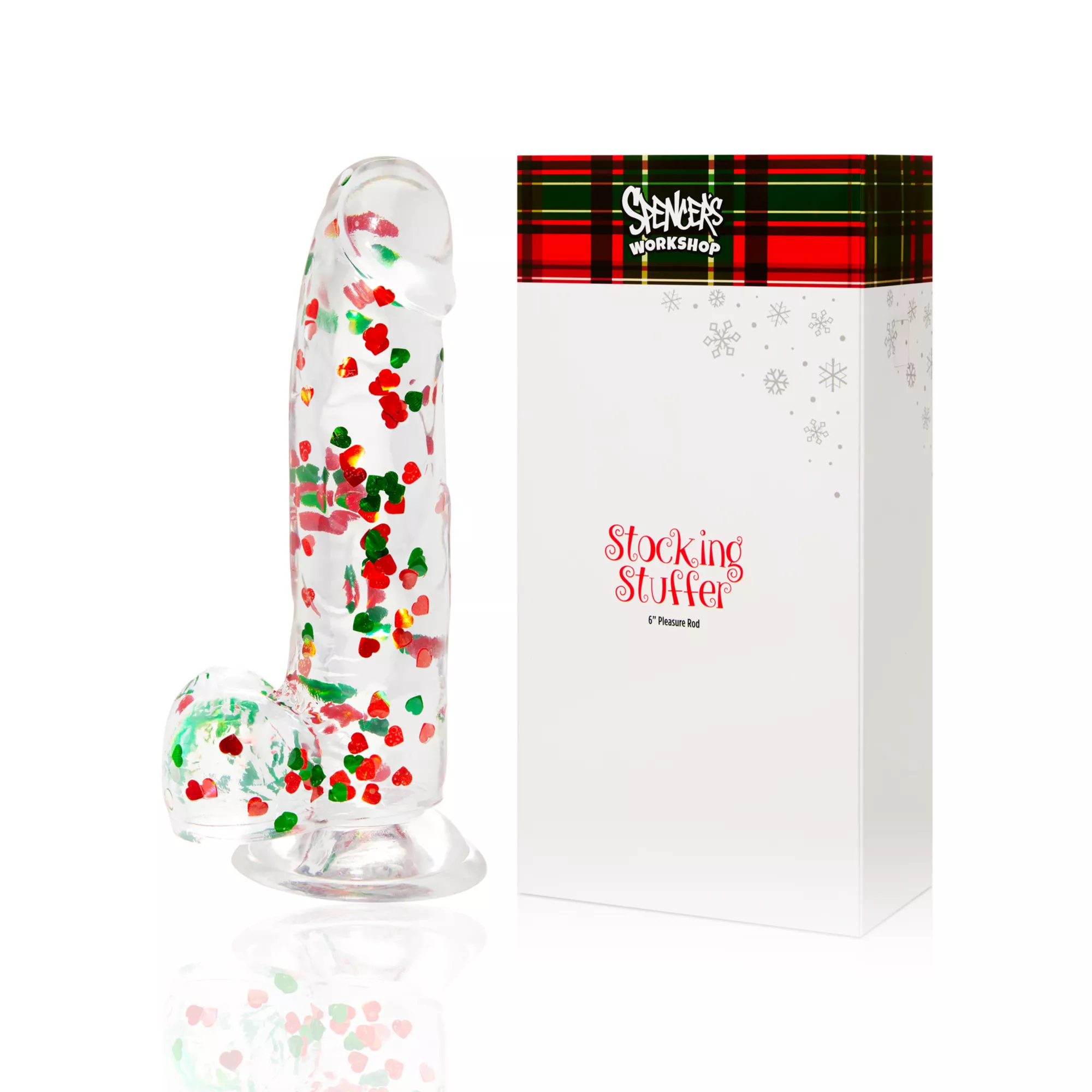 Stocking Stuffer Heart Confetti Suction Cup Dildo with Balls - 6 Inch at Spencer's