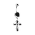 Black CZ Titanium Cross Pendant Belly Ring - 14 Gauge at Spencer's