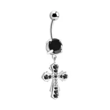 Black CZ Titanium Cross Pendant Belly Ring - 14 Gauge at Spencer's