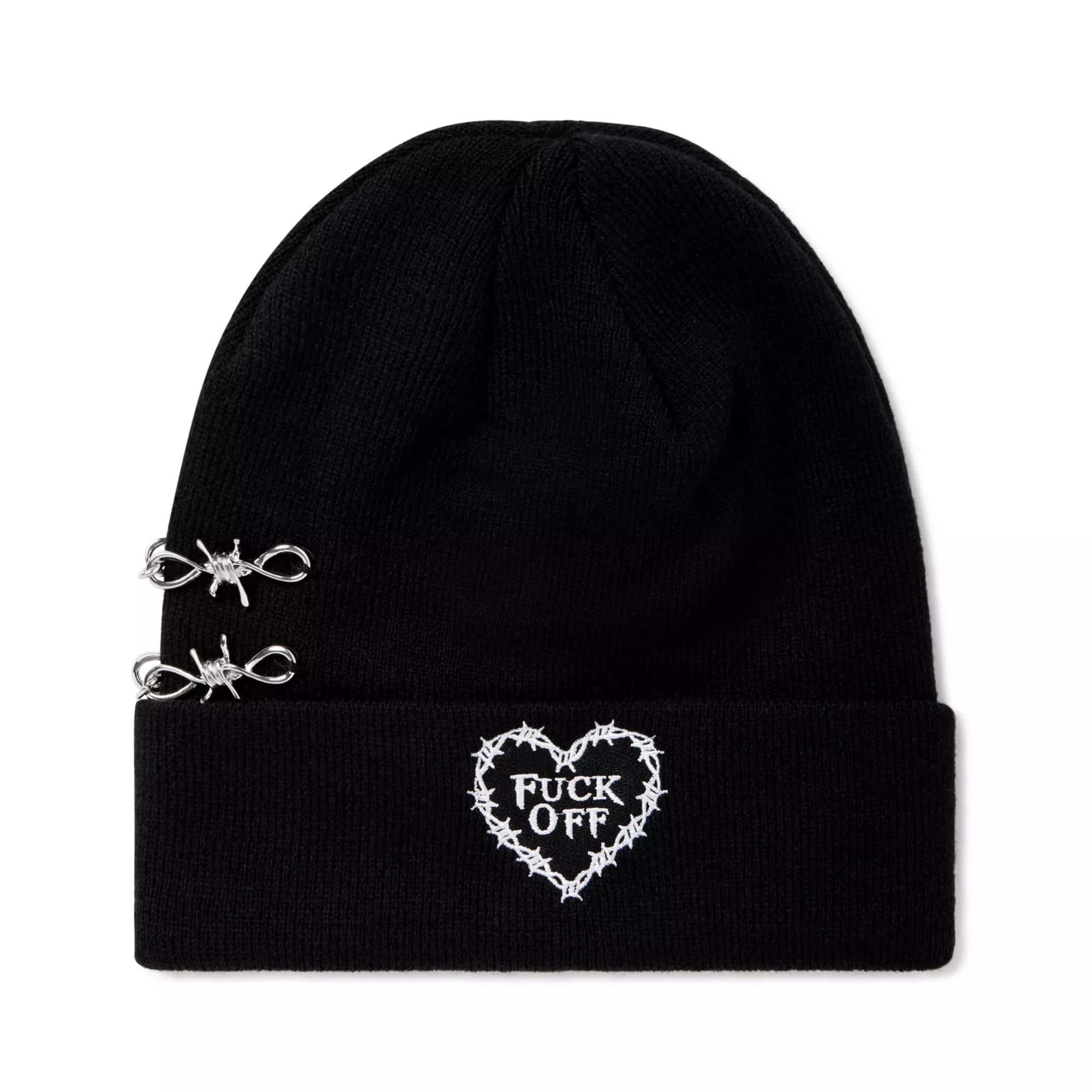 Fuck Off Heart Barbed Wire Cuff Beanie Hat at Spencer's