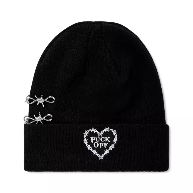 Fuck Off Heart Barbed Wire Beanie Hat at Spencer's