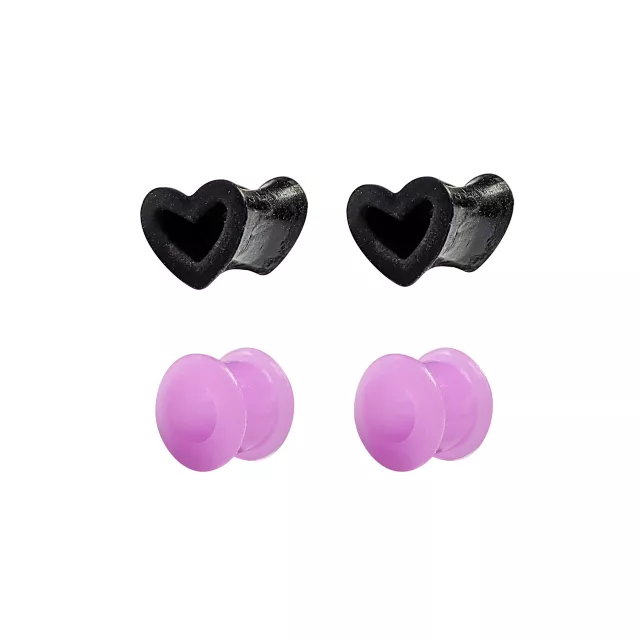 Multi-Pack Purple and Black Heart Silicone Tunnels 4 Pack - 00 Gauge at Spencer's