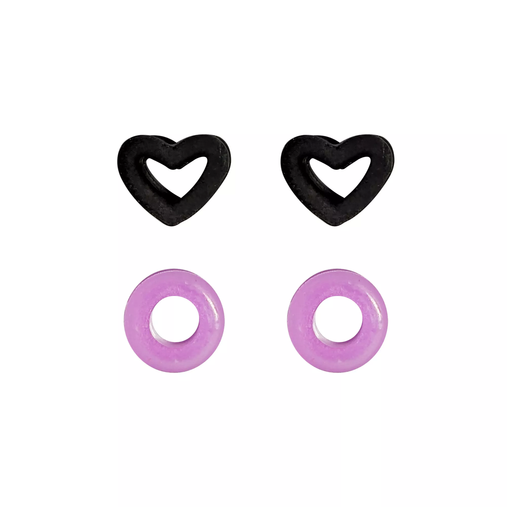 Multi-Pack Purple and Black Heart Silicone Tunnels 4 Pack - 00 Gauge at Spencer's