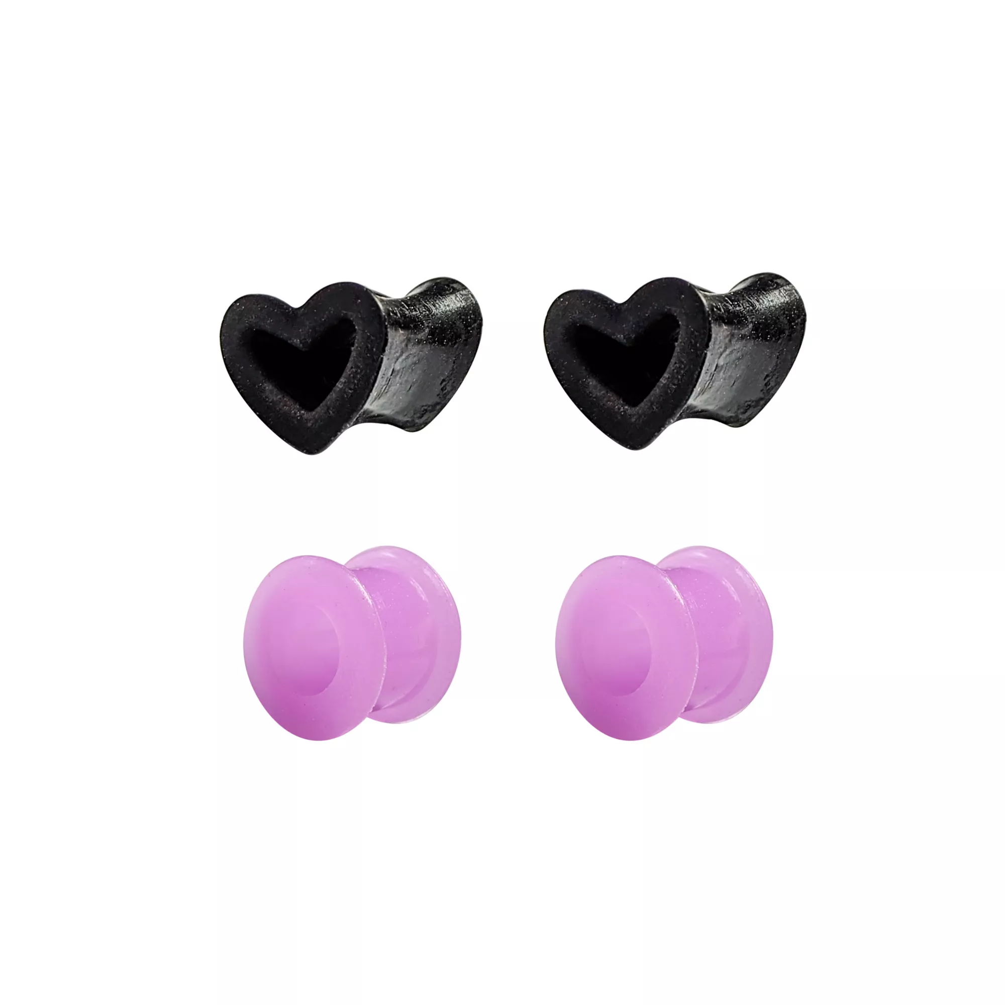Multi-Pack Purple and Black Heart Silicone Tunnels 4 Pack - 00 Gauge at Spencer's