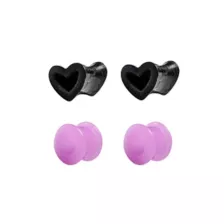Multi-Pack Purple and Black Heart Silicone Tunnels 4 Pack - 00 Gauge at Spencer's