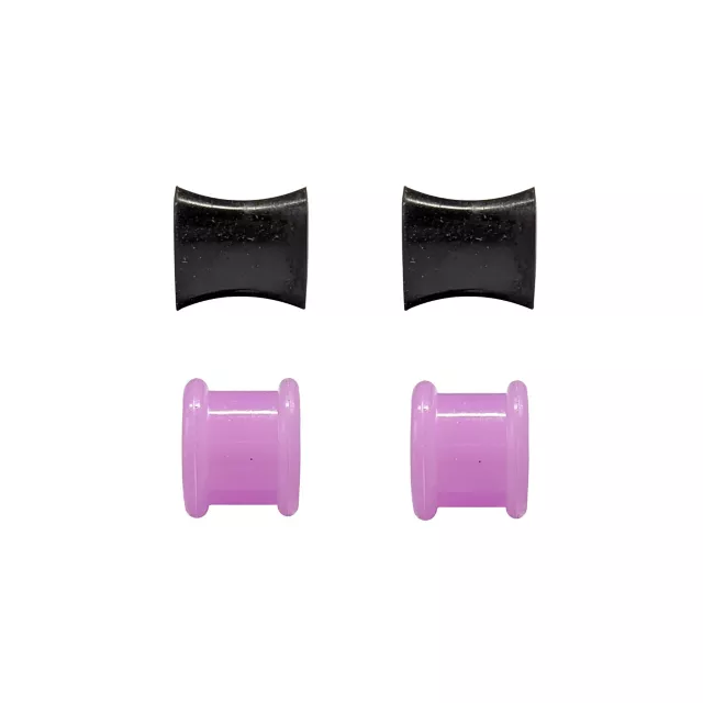 Multi-Pack Purple and Black Heart Silicone Tunnels 4 Pack - 00 Gauge at Spencer's