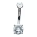 CZ Clear Double Gem Belly Ring - 14 Gauge at Spencer's