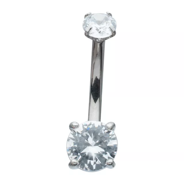 CZ Clear Double Gem Belly Ring - 14 Gauge at Spencer's