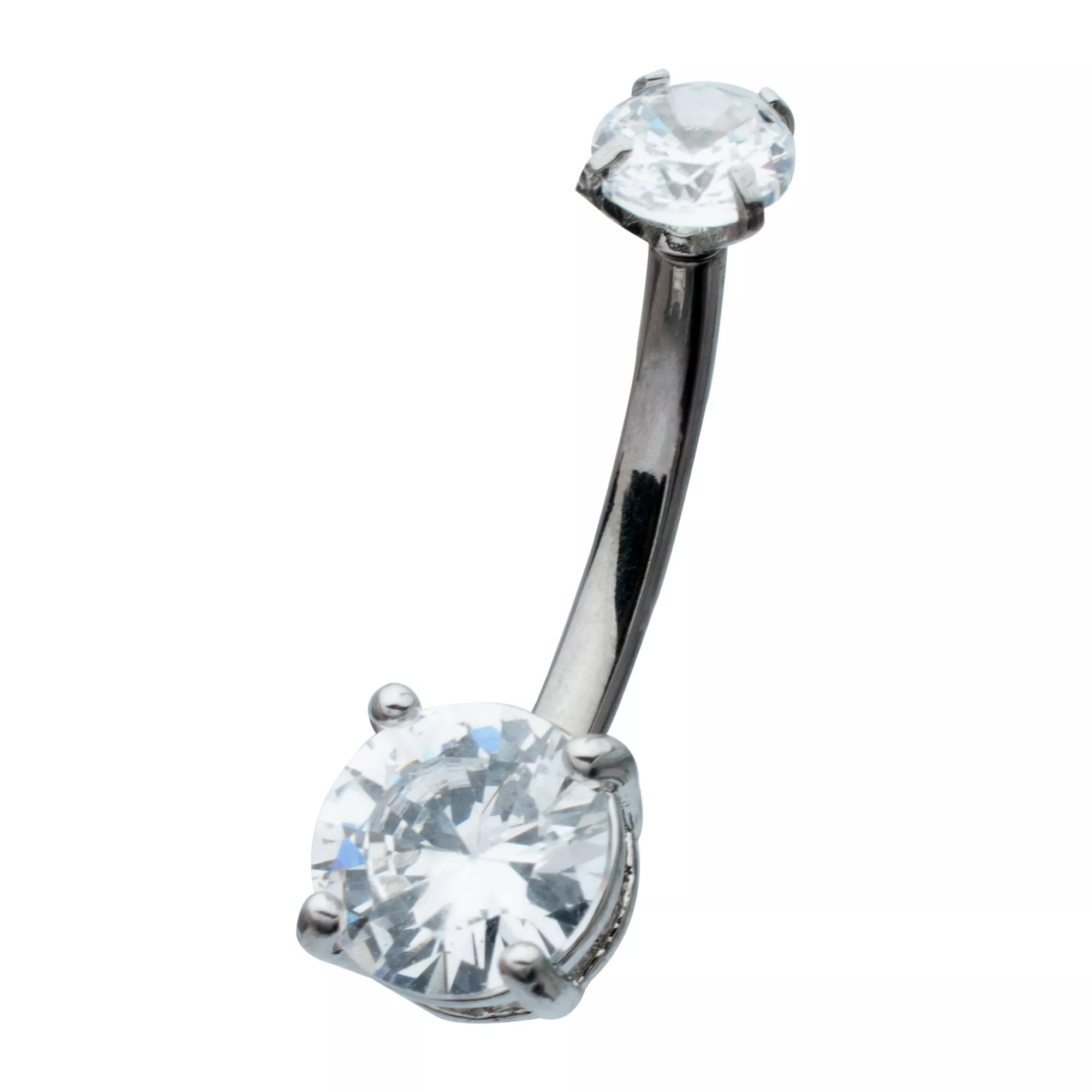 Double CZ Silver-Plated Titanium Belly Ring - 14 Gauge at Spencer's