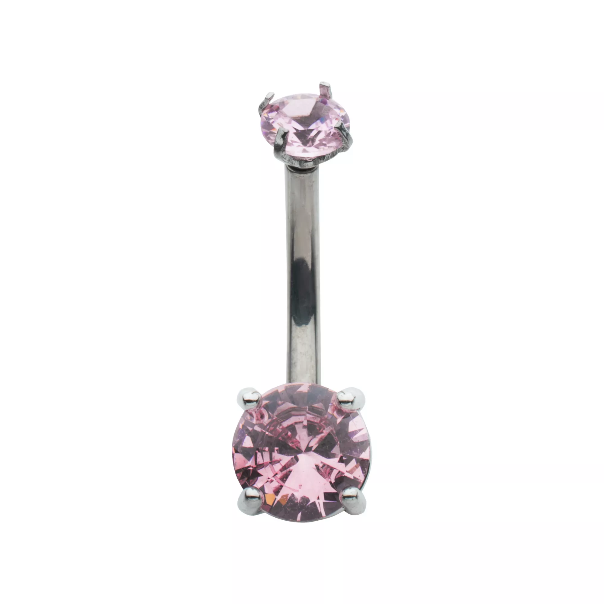 CZ Pink Double Gem Belly Ring - 14 Gauge