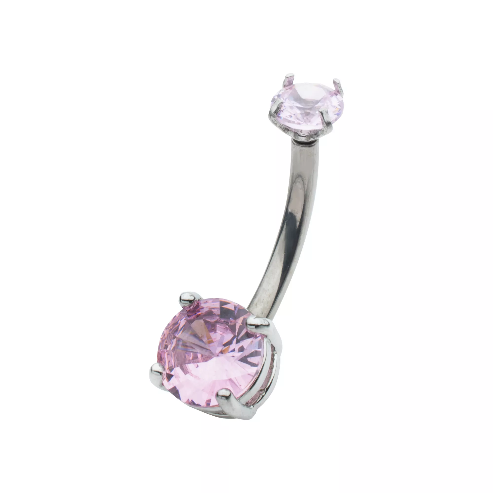 CZ Pink Double Gem Belly Ring - 14 Gauge at Spencer's