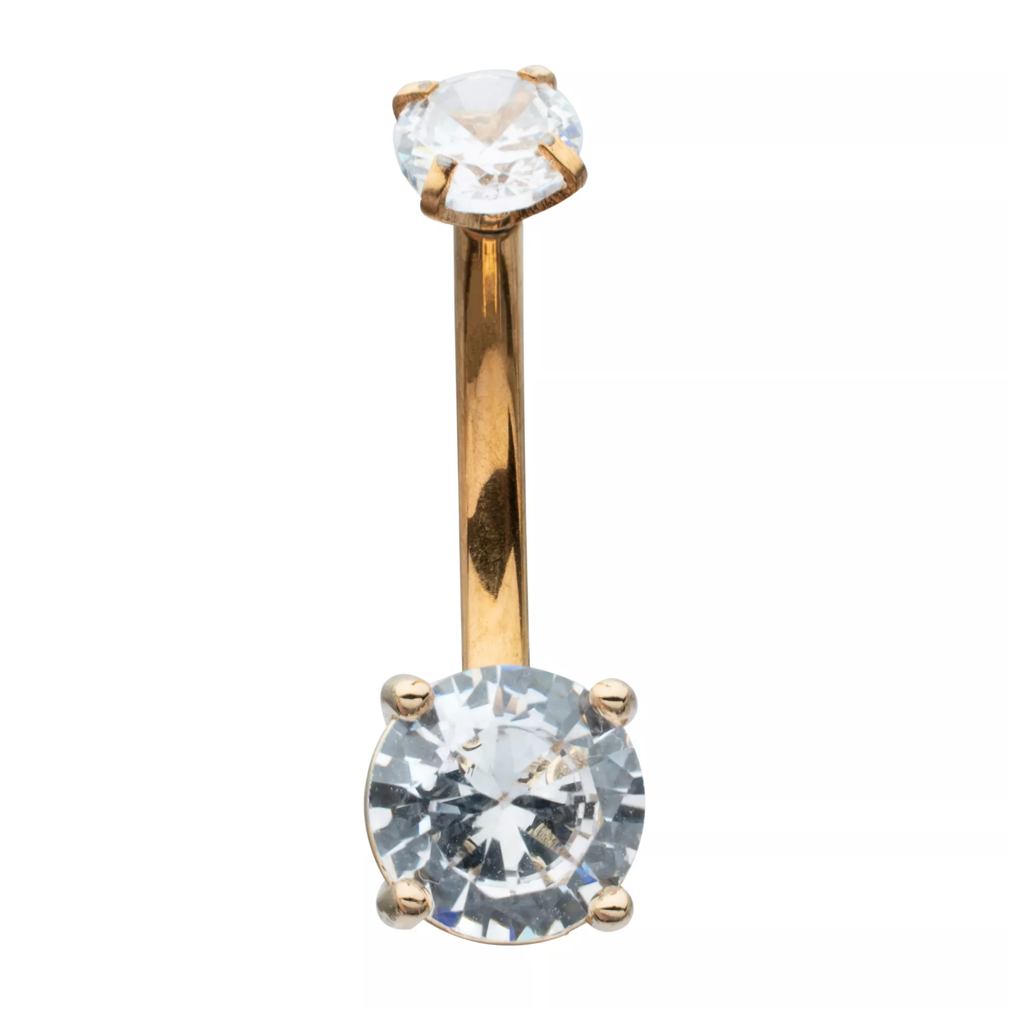 CZ Goldtone Titanium Double Gem Belly Ring - 14 Gauge at Spencer's