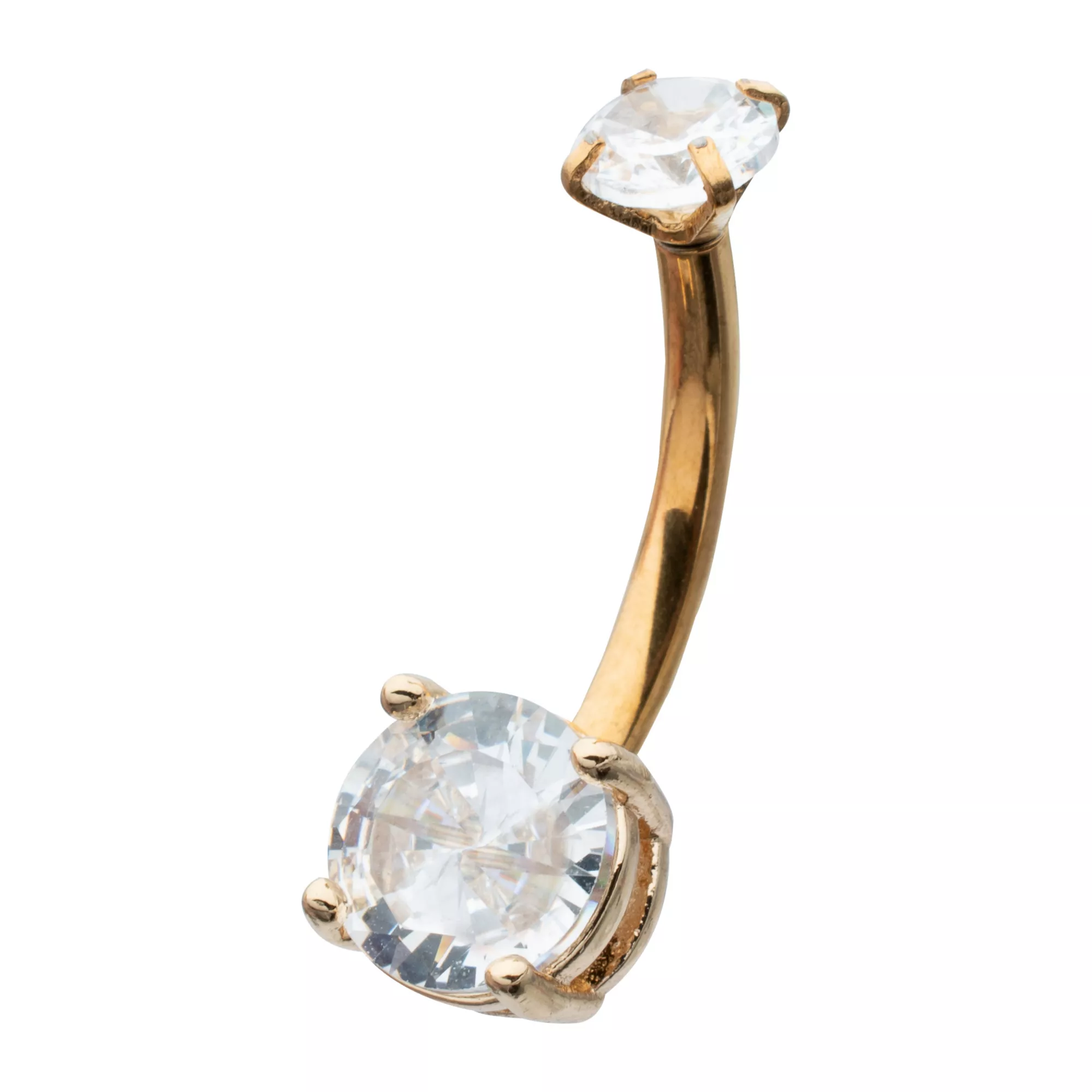 CZ Goldtone Titanium Double Gem Belly Ring - 14 Gauge at Spencer's