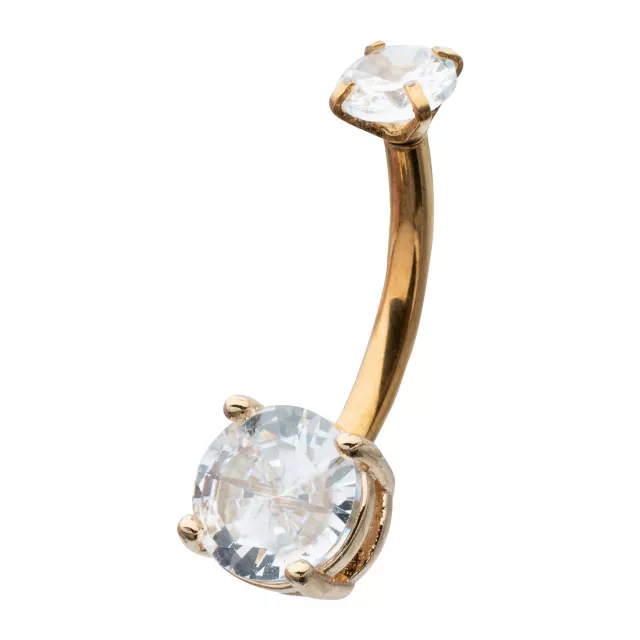 CZ Goldtone Titanium Double Gem Belly Ring - 14 Gauge at Spencer's