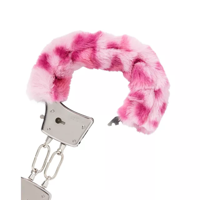 Pink Zebra Print Furry Handcuffs - Pleasure Bound