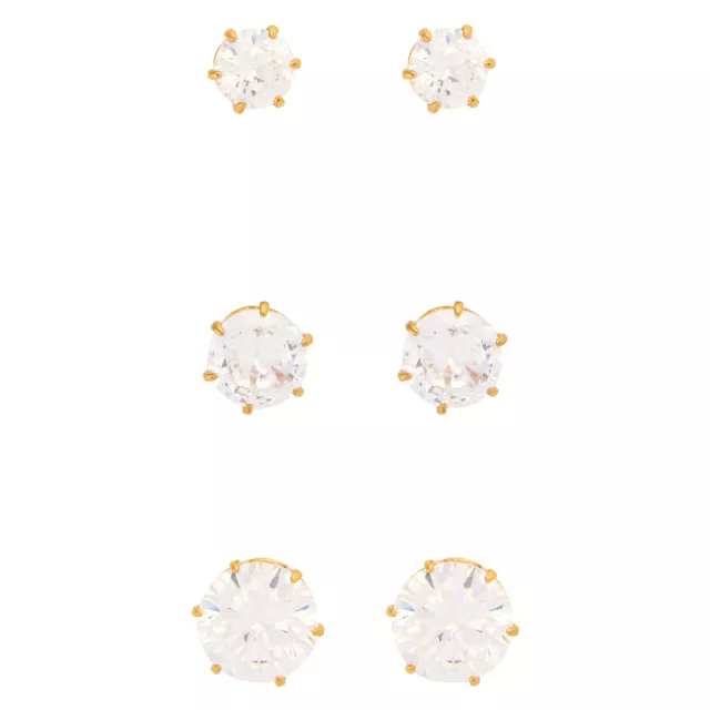 Multi-Pack Round CZ Goldtone Stud Earrings - 3 Pair