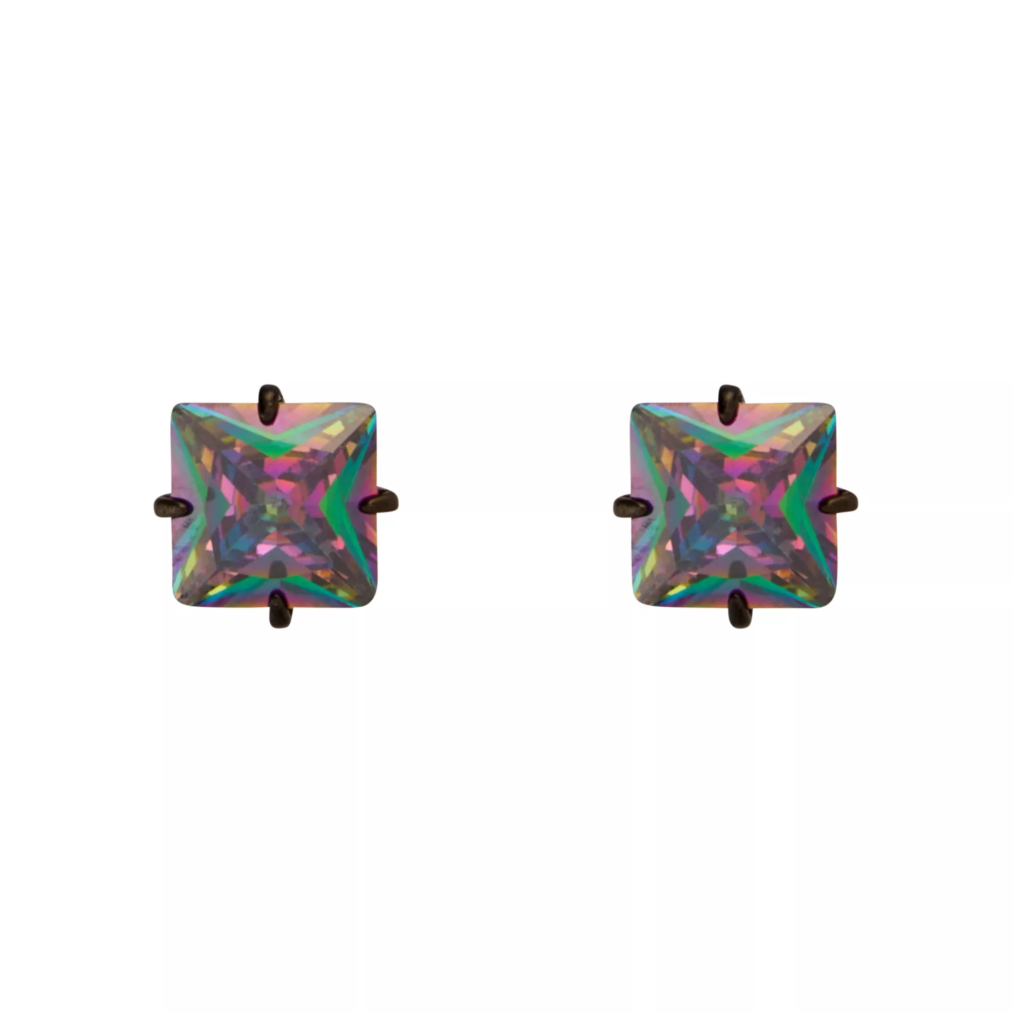 Iridescent Oil Slick Square CZ Stud Earrings at Spencer's