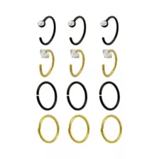 Multi-Pack Gold and Black Nose Hoops 12 Pack - 20 Gauge at Spencer's