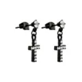 Black Titanium and CZ Cross Dangle Stud Earrings - 20 Gauge at Spencer's