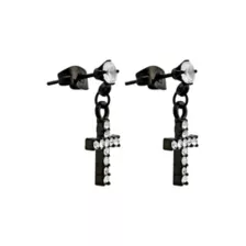 Black Titanium and CZ Cross Dangle Stud Earrings - 20 Gauge at Spencer's