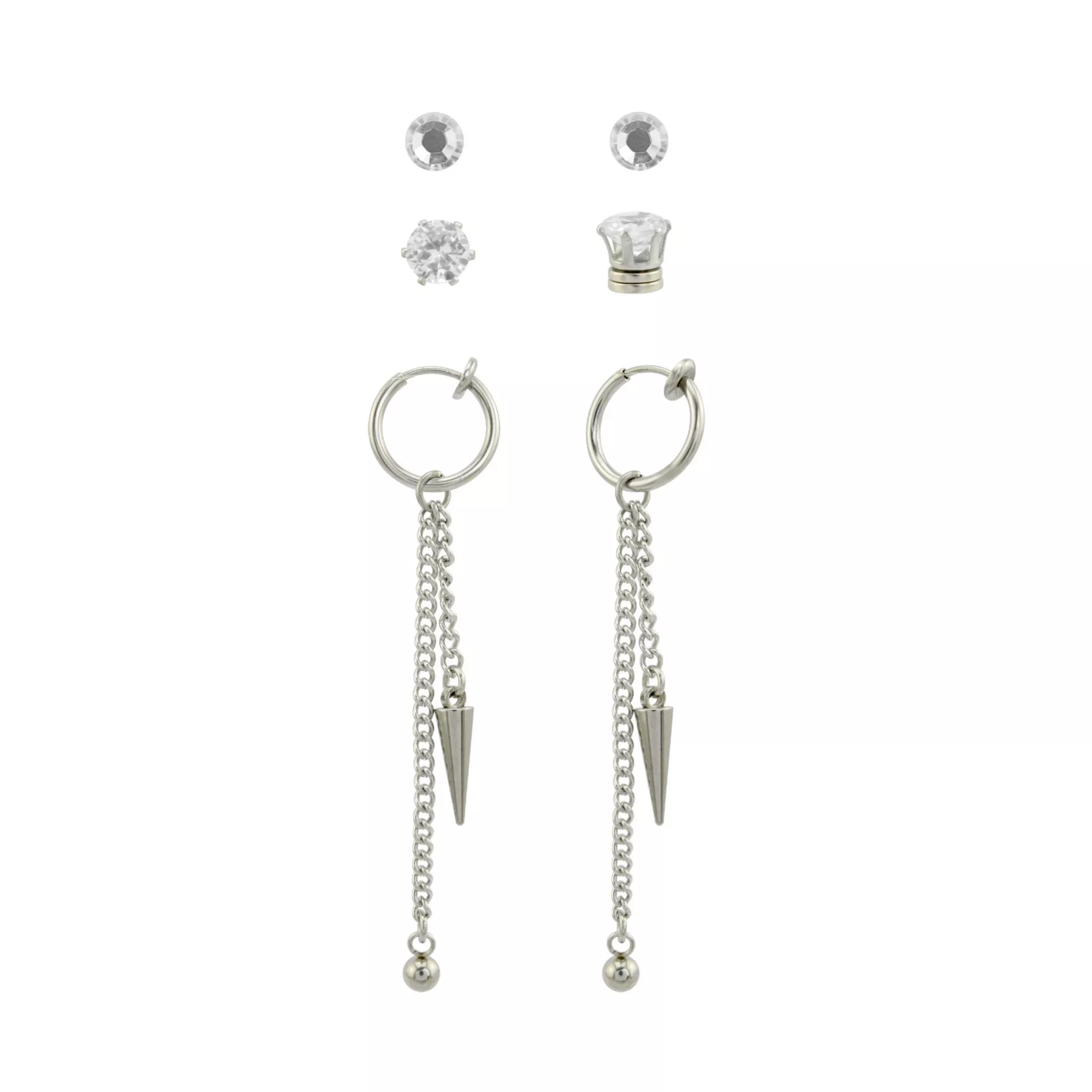 Multi-Pack CZ Magnetic Fake Stud Earrings and Fake Dangle Earrings - 3 Pair at Spencer's