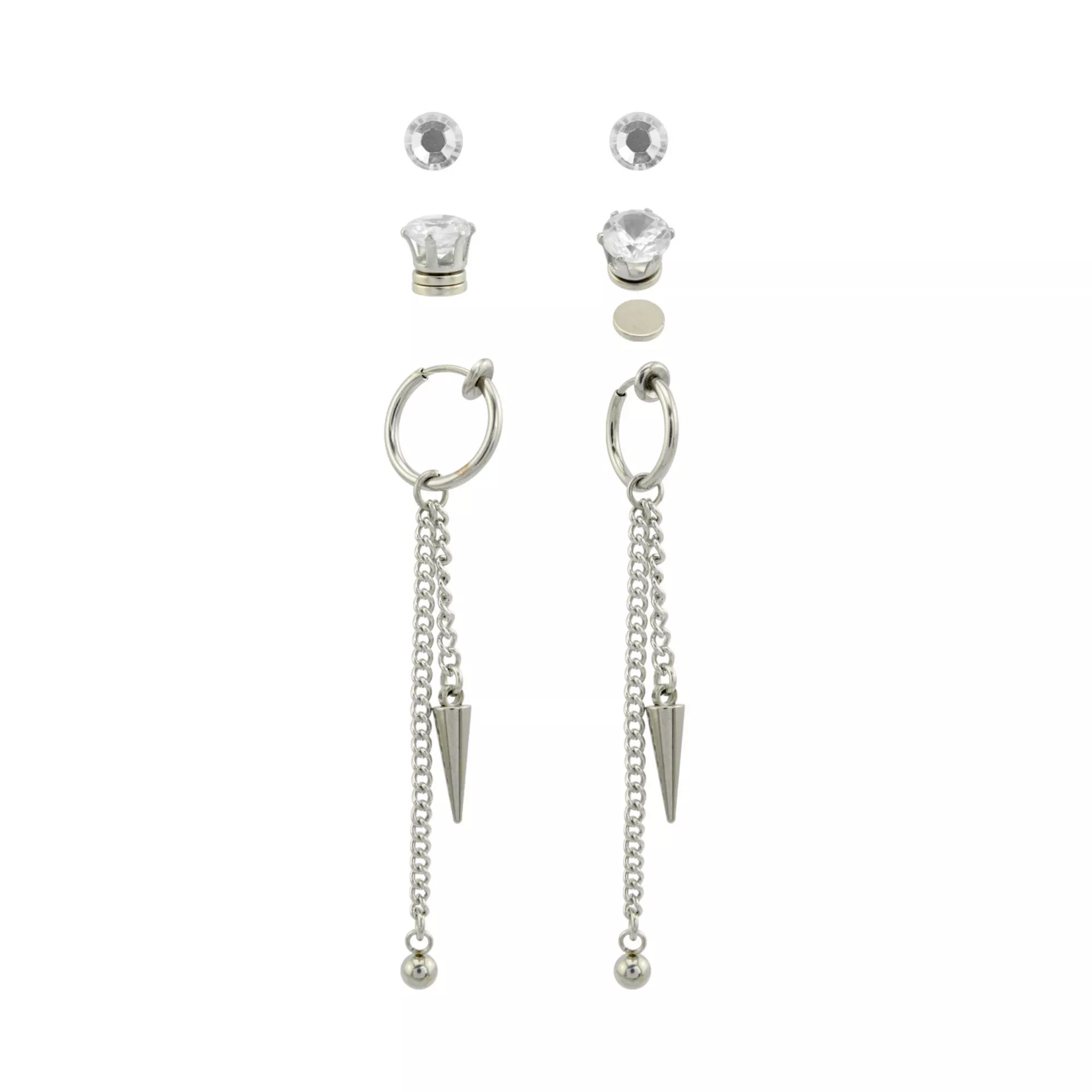 Multi-Pack CZ Magnetic Fake Stud Earrings and Fake Dangle Earrings - 3 Pair at Spencer's