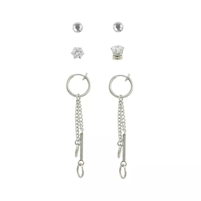 Fake CZ Stud and Dangle Earrings - 3 Pair at Spencer's