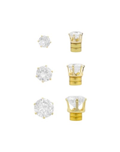 Multi-Pack CZ Hexagon Goldtone Magnetic Fake Stud Earrings - 3 Pair