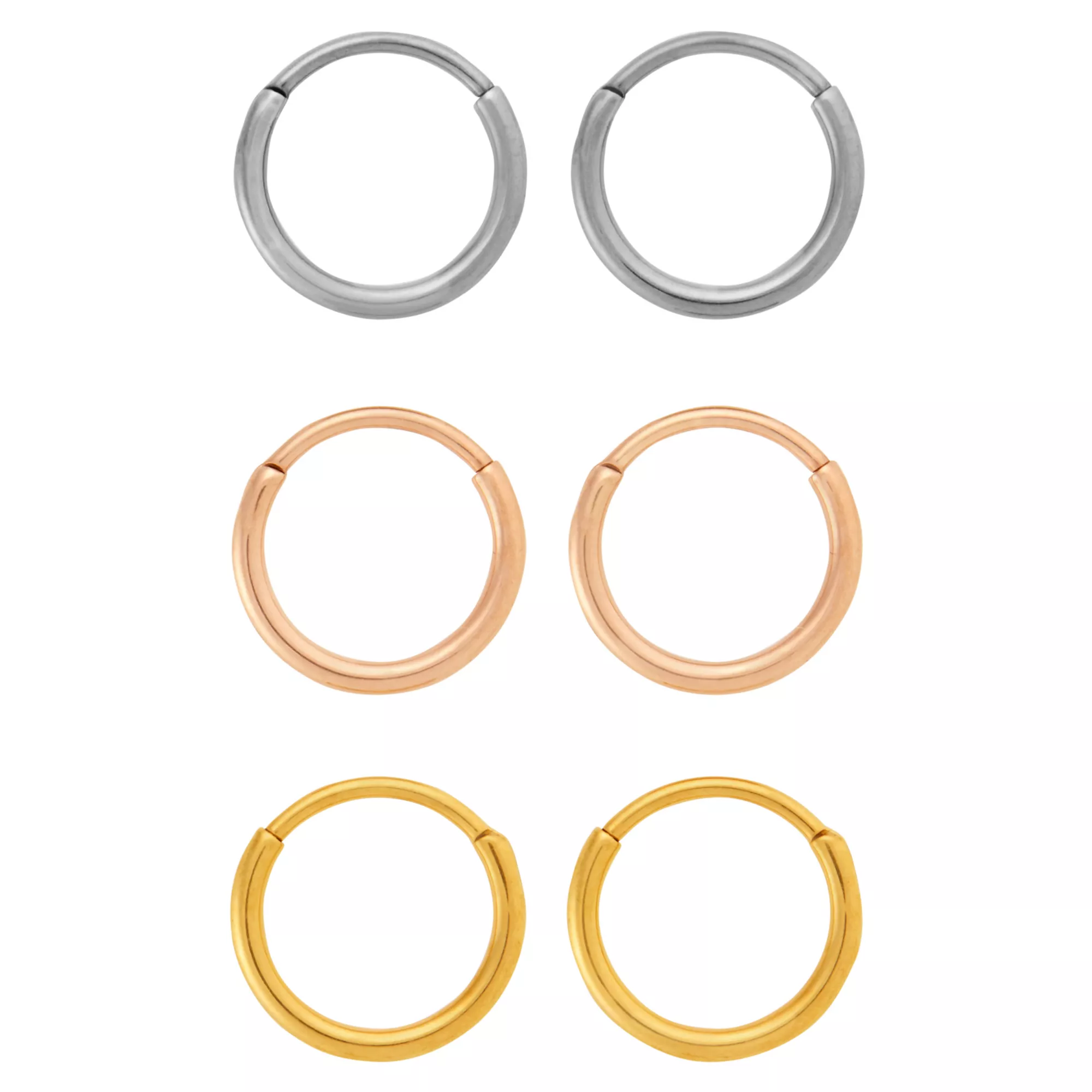 Multi-Pack Silvertone Rose Goldtone and Goldtone Titanium Hoop Earrings - 3 Pair at Spencer's