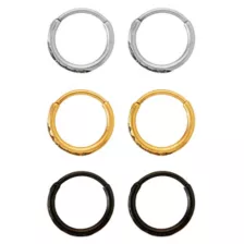 Multi-Pack CZ Titanium Silvertone Goldtone and Black Hoop Earrings - 3 Pair at Spencer's