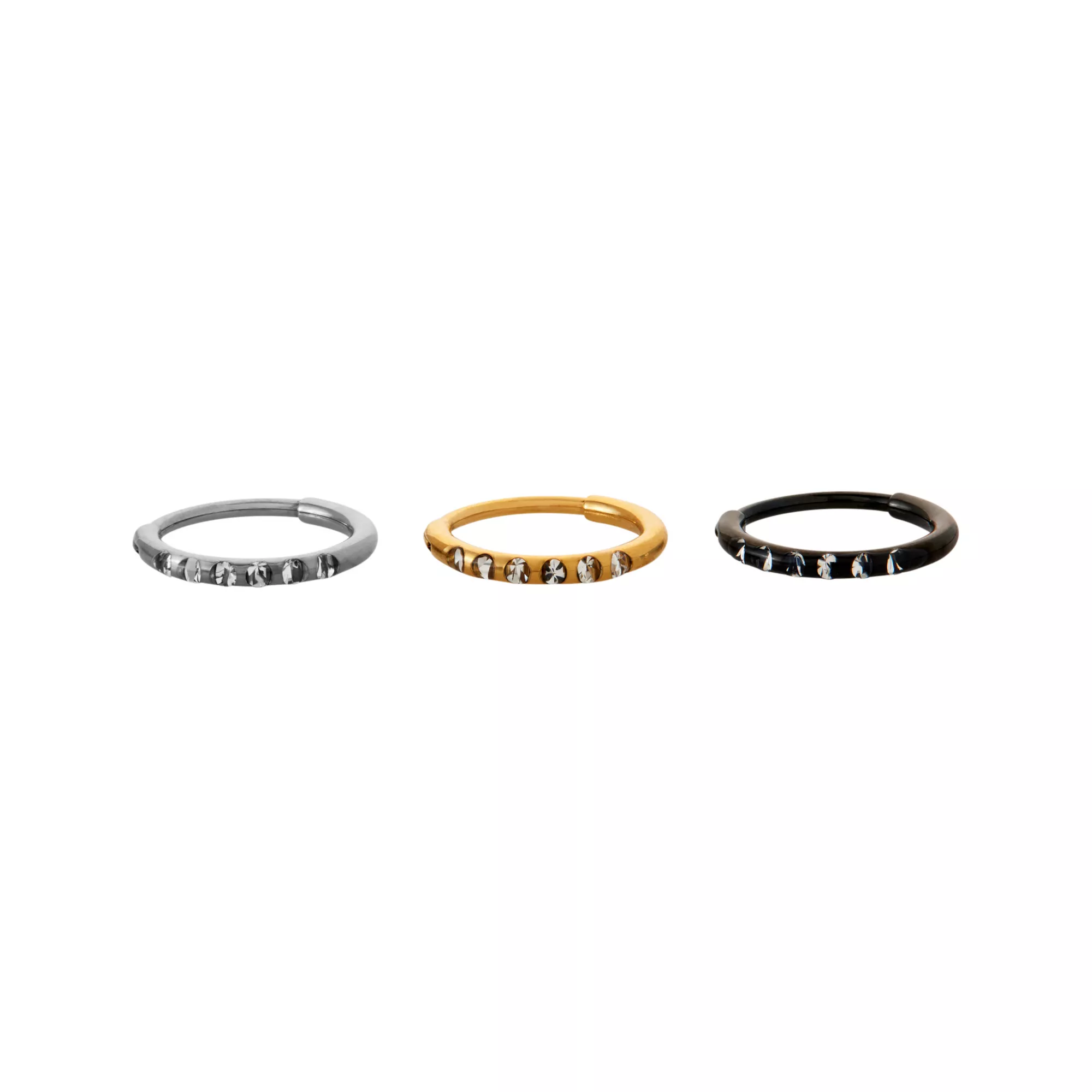 Multi-Pack CZ Titanium Silvertone Goldtone and Black Hoop Earrings - 3 Pair at Spencer's