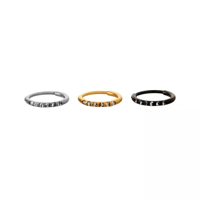 Multi-Pack CZ Titanium Silvertone Goldtone and Black Hoop Earrings - 3 Pair at Spencer's