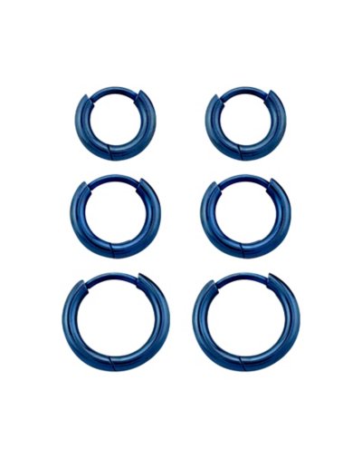 Multi-Pack Blue Graduated Size Huggie Hoop Earrings - 3 Pair