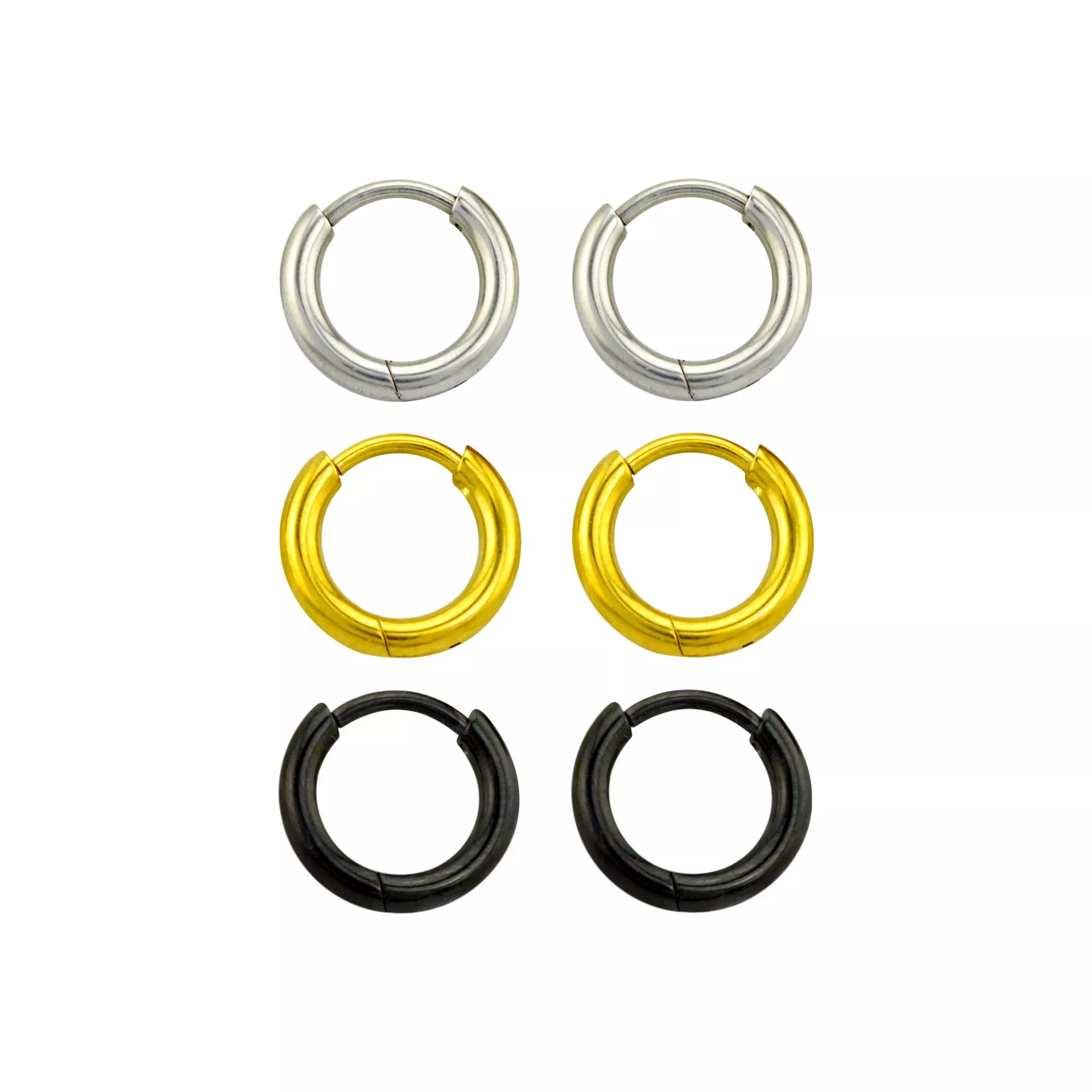 Multi-Pack Silvertone Goldtone Black Huggie Hoop Earrings - 3 Pair at Spencer's