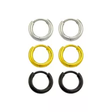 Multi-Pack Silvertone Goldtone Black Huggie Hoop Earrings - 3 Pair at Spencer's